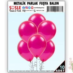 Metalik Parlak Balon, 30cm x 10 Adet - Fuşya