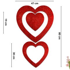 Kalp Sarkıt, 3'lü İç İçe Kalp Strafor Süs, 47 cm x 80 cm