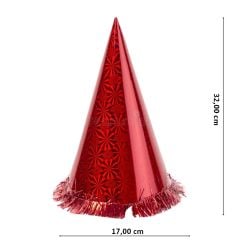 Hologram Karton Şapka, 32 cm - Kırmızı