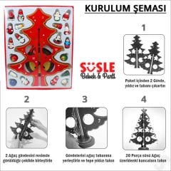 20 Parça SüSLü Ahşap 27cm Mini Yılbaşı Ağaç Seti - Kırmızı