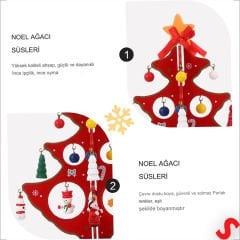 20 Parça SüSLü Ahşap 27cm Mini Yılbaşı Ağaç Seti - Kırmızı