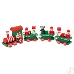 Yılbaşı Dekorasyonu, Ahşap Tren Seti - 22 cm