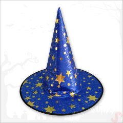 Yıldız Desenli Hallloween Cadı Şapkası, 38cm - Lacivert