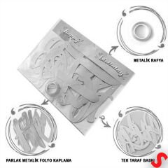 Happy Birthday Parlak Karton Kaligrafi Banner, 2 mt - Gümüş