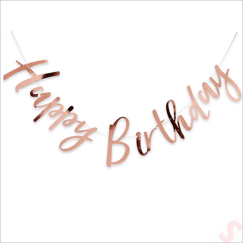 Happy Birthday Parlak Karton Kaligrafi Banner, 2 mt - Rose Gold