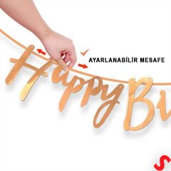 Happy Birthday Parlak Karton Kaligrafi Banner, 2 mt - Rose Gold