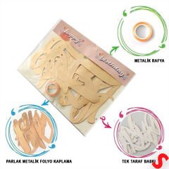 Happy Birthday Parlak Karton Kaligrafi Banner, 2 mt - Rose Gold