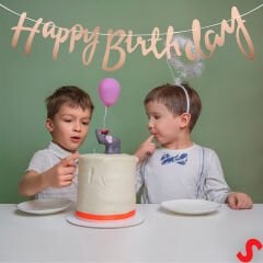 Happy Birthday Parlak Karton Kaligrafi Banner, 2 mt - Rose Gold