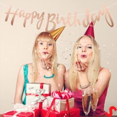 Happy Birthday Parlak Karton Kaligrafi Banner, 2 mt - Rose Gold