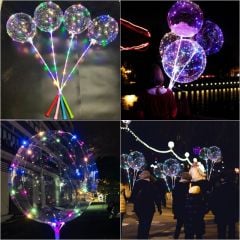 3 Mt Led Işıklı, Çubuklu, 45 cm Şeffaf Balon Seti - 1 Adet
