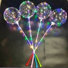 3 Mt Led Işıklı, Çubuklu, 45 cm Şeffaf Balon Seti - 1 Adet