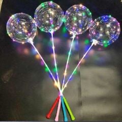 3 Mt Led Işıklı, Çubuklu, 45 cm Şeffaf Balon Seti - 1 Adet