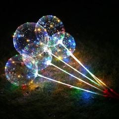 3 Mt Led Işıklı, Çubuklu, 45 cm Şeffaf Balon Seti - 1 Adet
