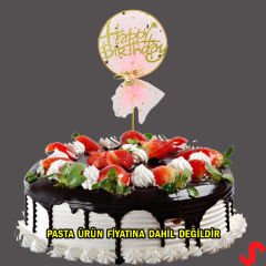 Happy Birthday Tüllü Metal Pasta SüSü, 21cm x 11cm - Pembe