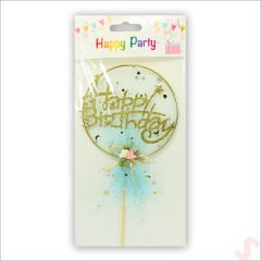 Happy Birthday Tüllü Metal Pasta SüSü, 21cm x 11cm - Mavi