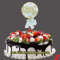 Happy Birthday Tüllü Metal Pasta SüSü, 21cm x 11cm - Mavi