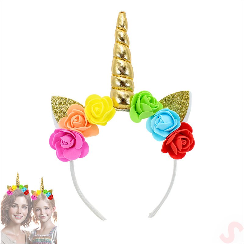 Unicorn Tek Boynuz Dolgulu Eva Taç, 1 Adet - Altın