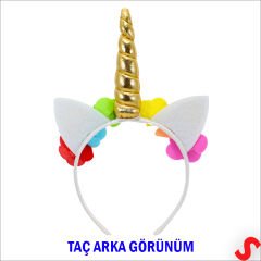 Unicorn Tek Boynuz Dolgulu Eva Taç, 1 Adet - Altın