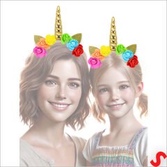 Unicorn Tek Boynuz Dolgulu Eva Taç, 1 Adet - Altın