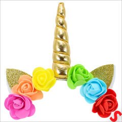 Unicorn Tek Boynuz Dolgulu Eva Taç, 1 Adet - Altın