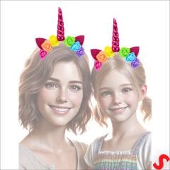 Unicorn Tek Boynuz Dolgulu Eva Taç, 1 Adet - Fuşya