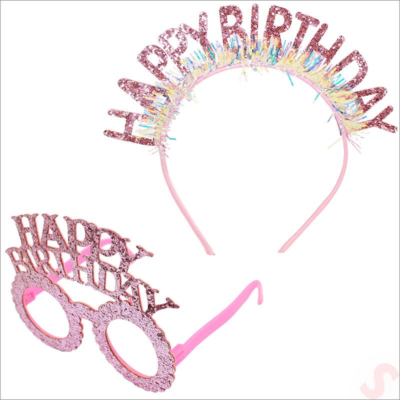 Happy Birthday Taç ve Gözlük Seti - Pembe
