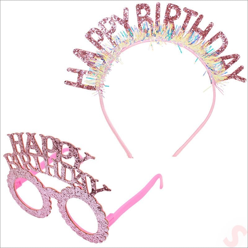 Happy Birthday Taç ve Gözlük Seti - Pembe