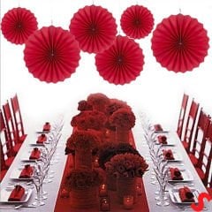 Kağıt Yelpaze SüS, 6 Adetli Set, Kırmızı