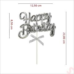 Happy Birthday Pasta SüSü, 23cm x 12,5cm - Gümüş