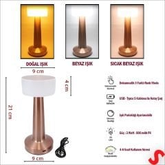 Şarjlı Dokunmatik Ayarlanabilir Renk Tonlu LED Masa Lambası - 21cm