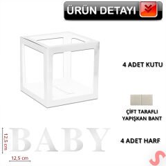 Baby Yazılı Şeffaf Balon Kutusu, 30cm x 4 Adetli Set - Beyaz