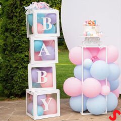 Baby Yazılı Şeffaf Balon Kutusu, 30cm x 4 Adetli Set - Beyaz