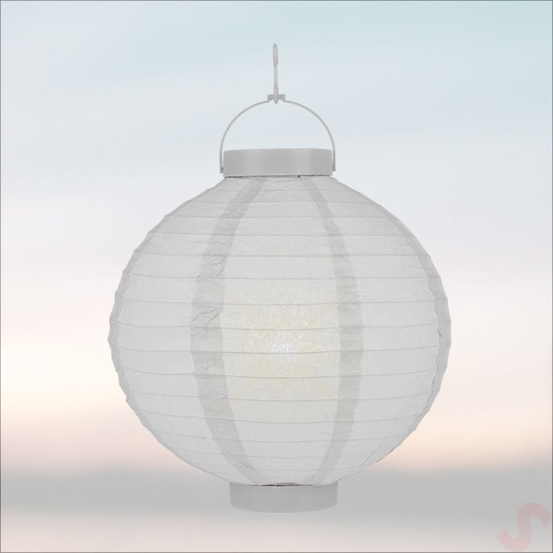 Led Işıklı Pilli Kağıt Top Fener, 25 cm - Beyaz