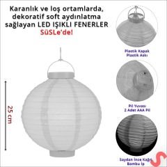 Led Işıklı Pilli Kağıt Top Fener, 25 cm - Beyaz