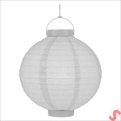 Led Işıklı Pilli Kağıt Top Fener, 25 cm - Beyaz