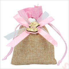 Bebek Temalı Jüt Kese 10cm x 13cm - Pembe x 12 Adet