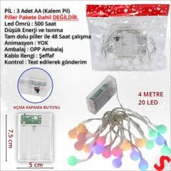Çok Renkli 20 Led x 4 mt, Pilli Led Top Işık