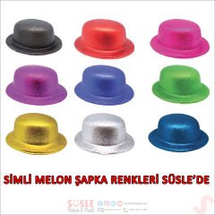 Simli Melon Şapka, 27cm x 7cm x 1 Adet - Siyah