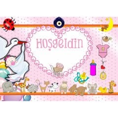 Hoşgeldin Bebek Afiş, 70cm x 50cm - Pembe