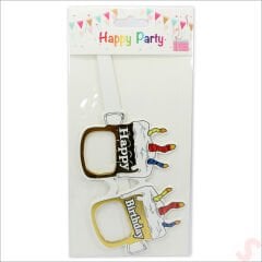 Happy Birthday Karton Gözlük, 15cm x 10cm x 6 Adet - Beyaz