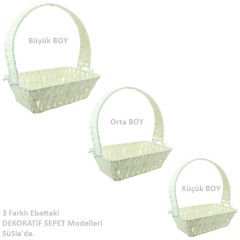 Saplı Dikdörtgen Kumaş Süslü Sepet, 35 cm, Büyük Boy Taş Rengi