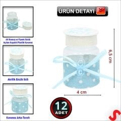 Emzikli Plastik Kavanoz, 6,5cm x 4cm x 12 Adet - Mavi