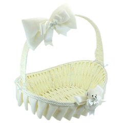 Saplı Oval Kumaş Süslü Sepet, 36 cm, Orta Boy, Krem