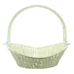 Saplı Oval Kumaş Süslü Sepet, 36 cm, Orta Boy, Krem