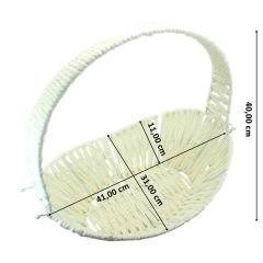Saplı Oval Kumaş Süslü Sepet, 41 cm, Büyük Boy, Krem
