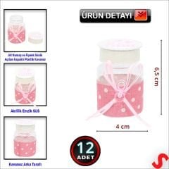 Emzikli Plastik Kavanoz, 6,5cm x 4cm x 12 Adet - Pembe