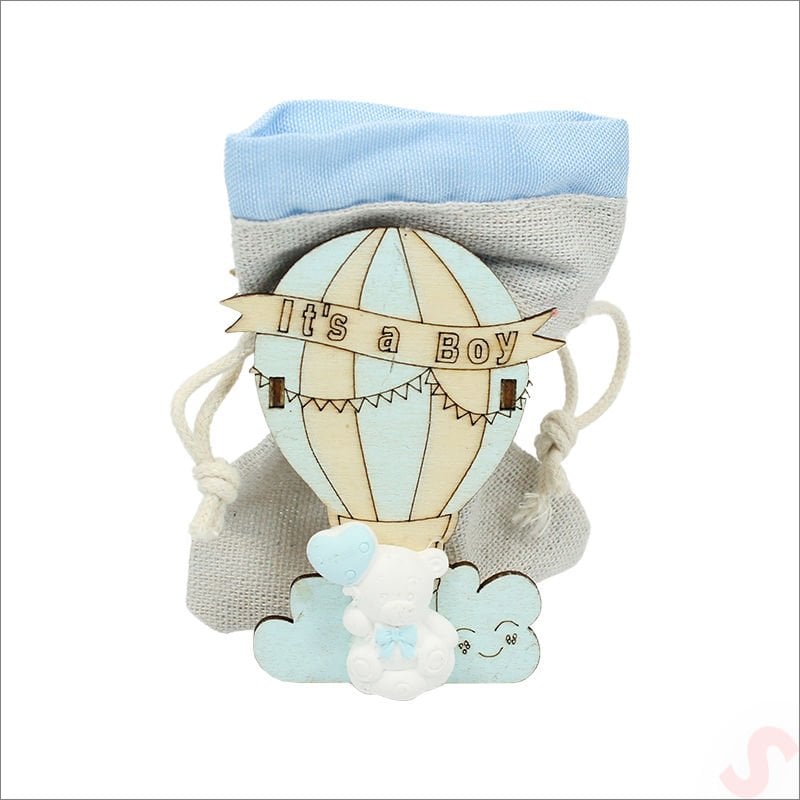 Ahşap Standlı 10cm x 8cm KESE, Mavi Uçan Balon - 1 Adet