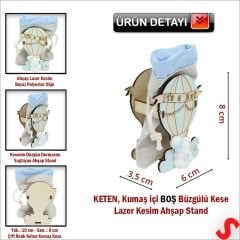 Ahşap Standlı 10cm x 8cm KESE, Mavi Uçan Balon - 1 Adet