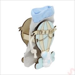 Ahşap Standlı 10cm x 8cm KESE, Mavi Uçan Balon - 1 Adet