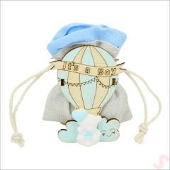 Ahşap Standlı 10cm x 8cm KESE, Mavi Uçan Balon - 1 Adet